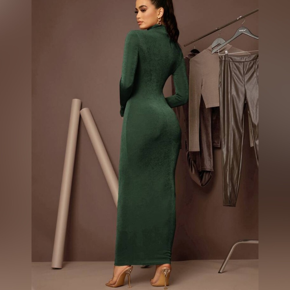 •Sold on Mercari• Shein Dark Green Long Sleeve Dress 4 •Brand New• - Picture 2 of 5